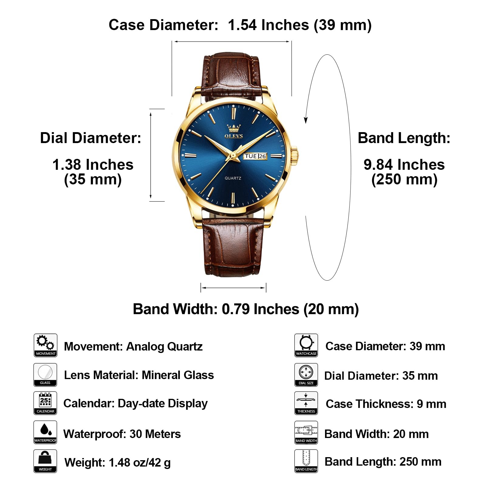 Reloj Casual De Cuero De Facil Lectura Con Calendario Y Luz Para Hombre