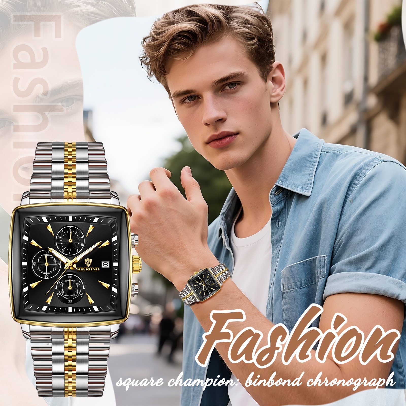 Men’s Classical Square Case Stainless steel Quartz Wrist Watch Date Waterproof