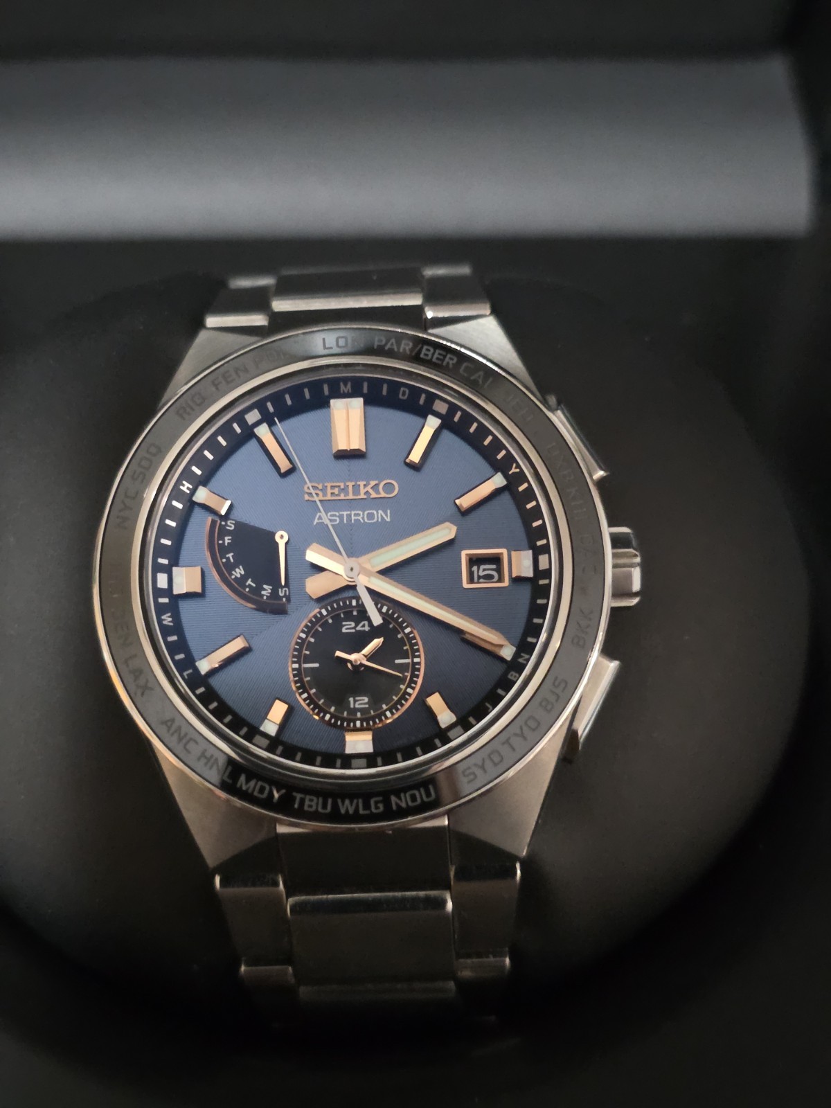 Seiko Astron 8B63-0BD0 Titanium Solar Radio Controlled World Time Blue Dial