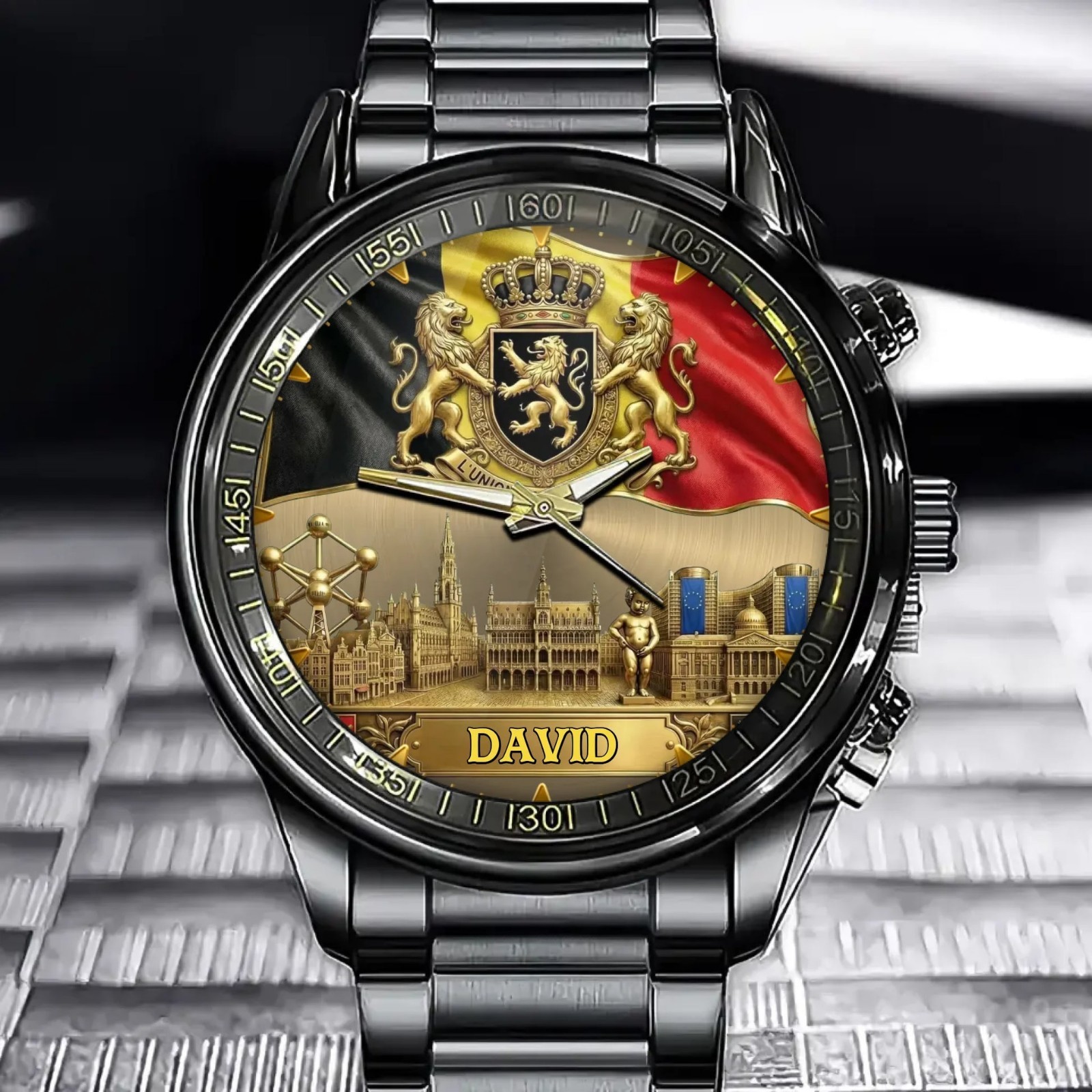 Personalized Belgian Coat of Arms Watch – Custom Engraving for National Pride