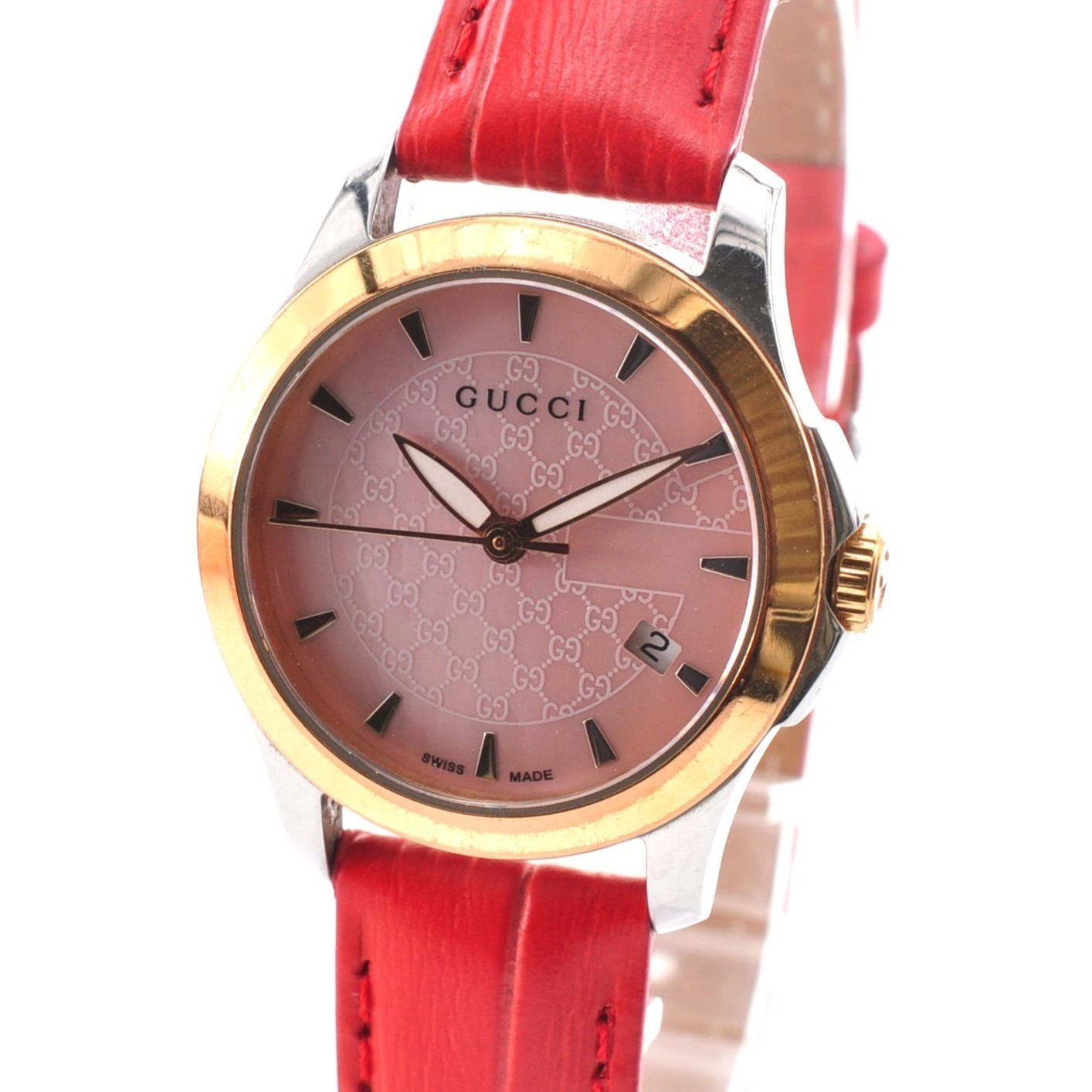 GUCCI 126.5 Quartz Date Pink Shell Women Watch w-10133