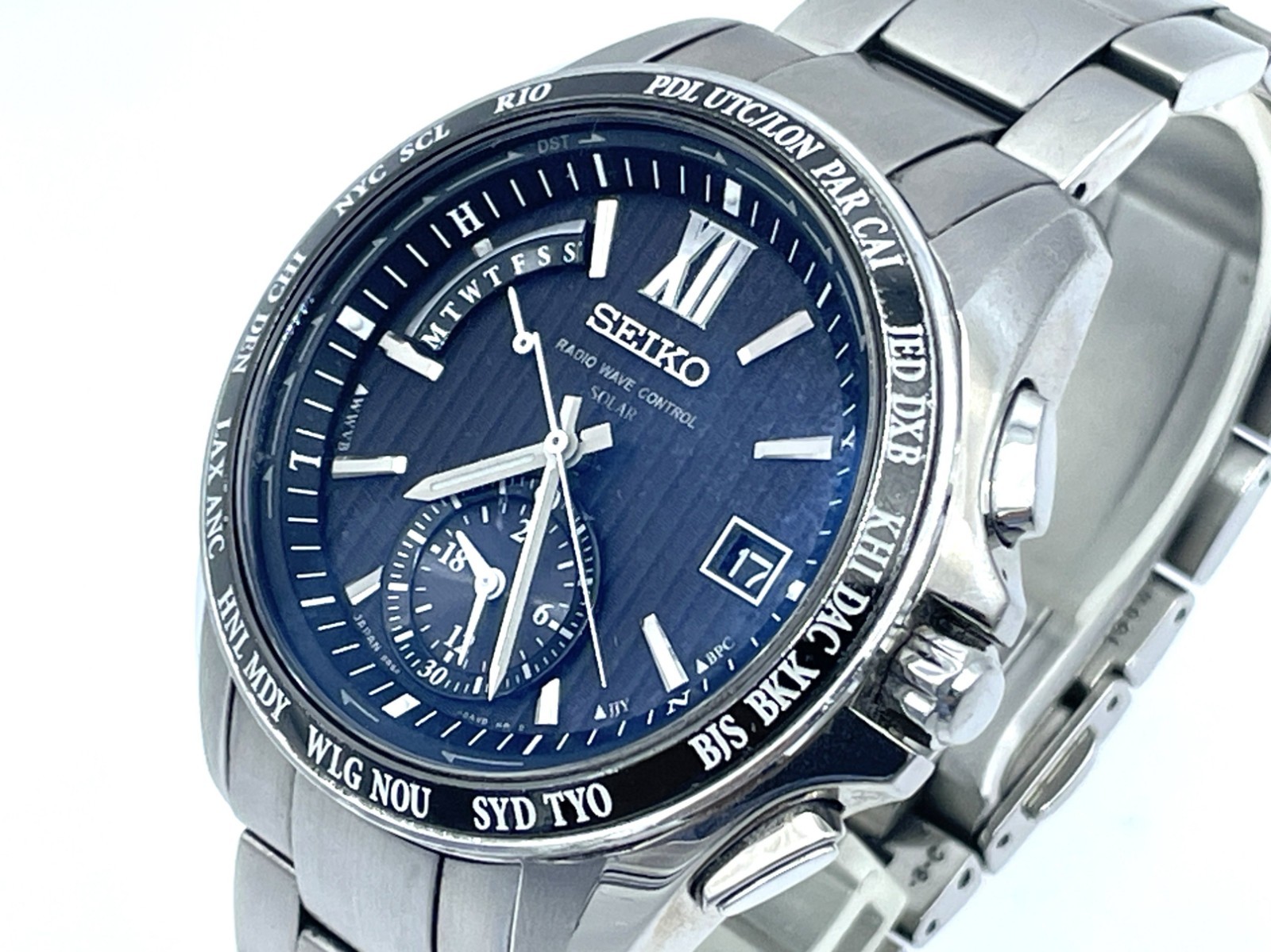 SEIKO Brightz Radio Wave Solar Men’s Watch World Time Black dial 8B54-0AW0