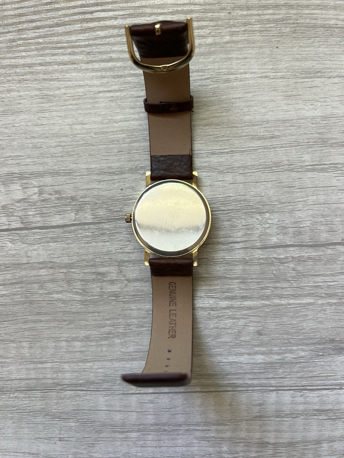 Vintage World Map Dial Watch Gold Tone Case Brown Leather Strap – NEW BATTERY