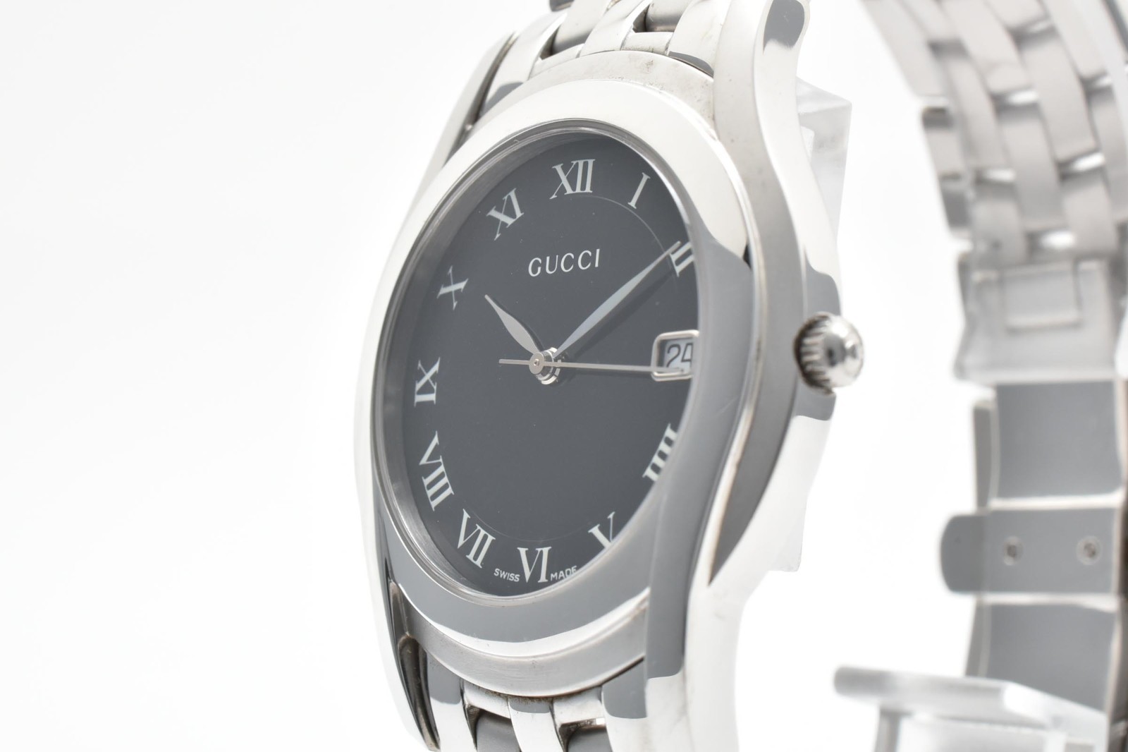 Vintage “Near Mint” GUCCI 5500M Black Dial Date Men Qz Watch Swiss 17.5cm JAPAN