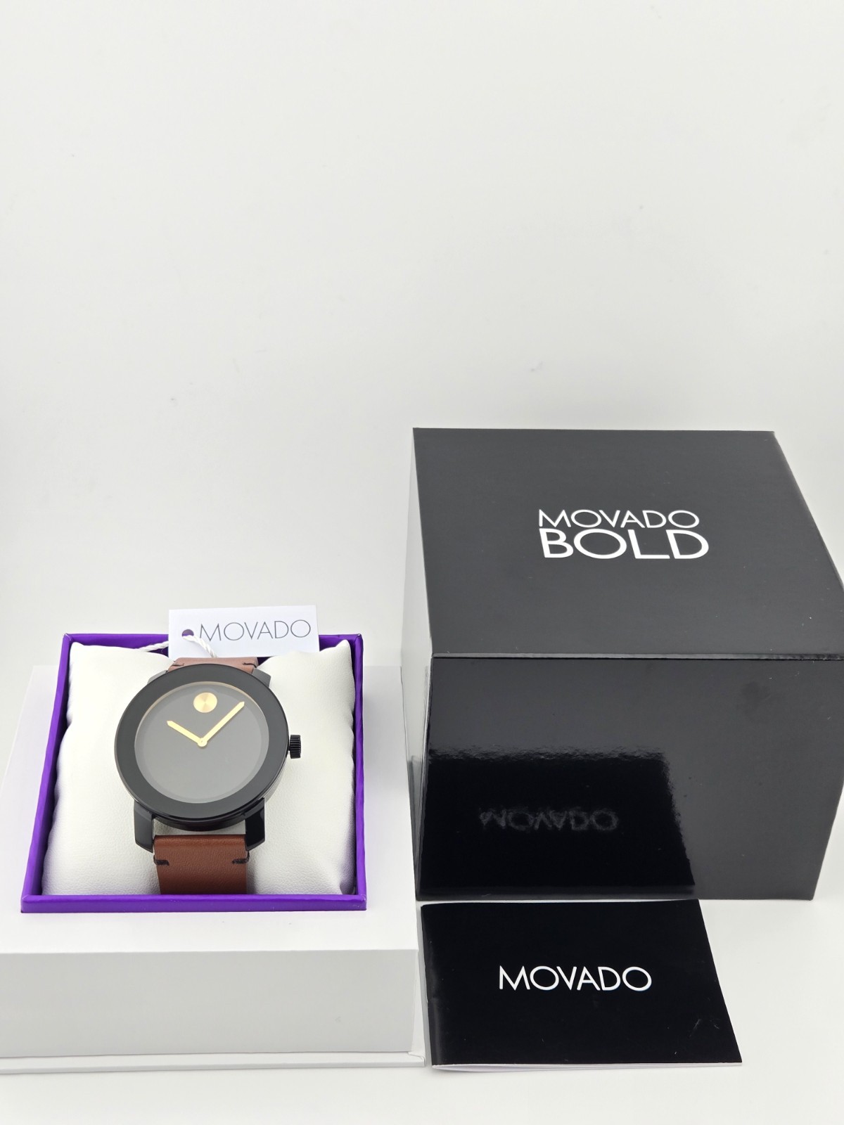 Movado Bold Men’s Black Dial Brown Leather Band Watch – 3600305 ($695 MSRP)