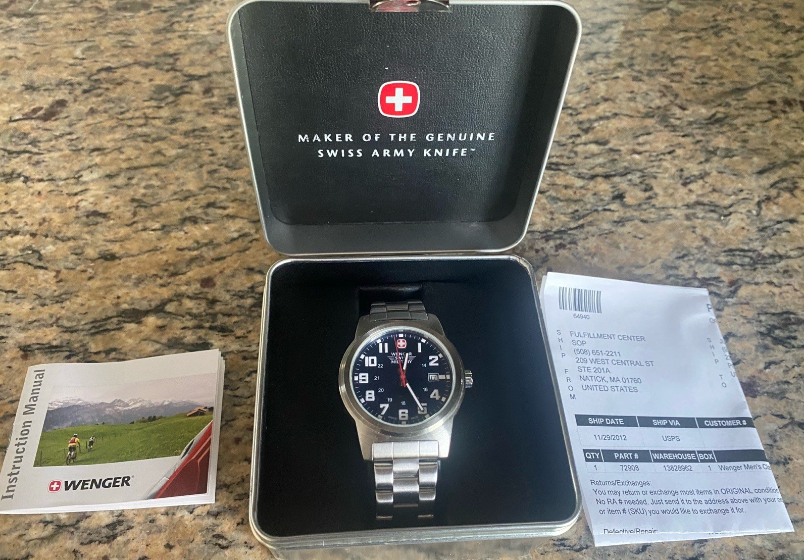 Wenger Swiss Military Men’s Stainless Steel Watch Black Dial w/Box & Manual