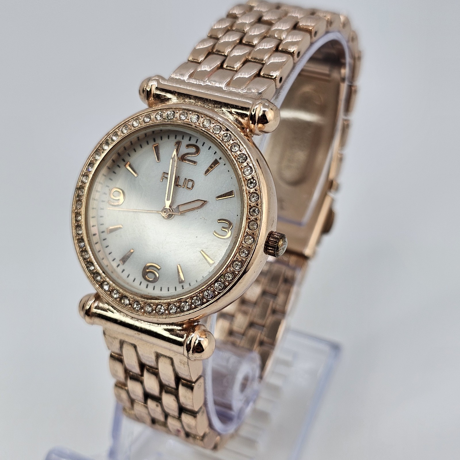 Folio Women’s Watch 33MM White Dial Gold Bracelet Band 7″ New Battery