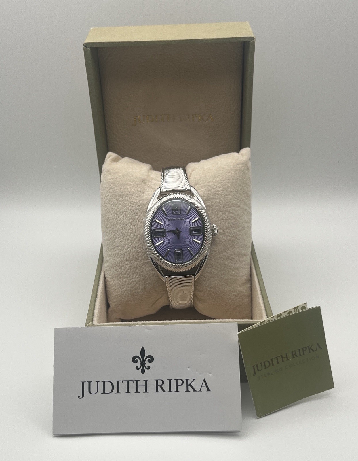 Judith Ripka Amethyst Silver-tone Adjustable Bracelet Watch New In Box!