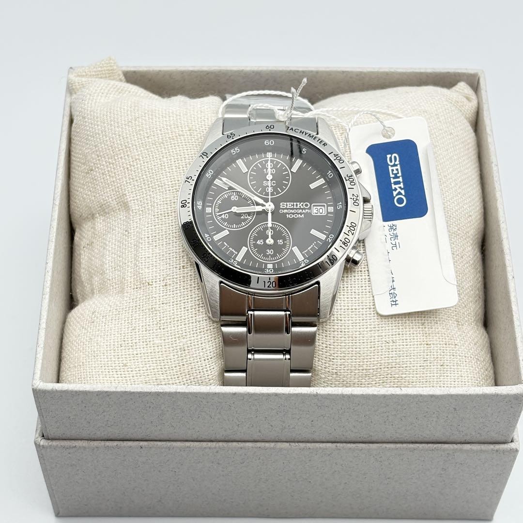 SEIKO Chronograph SND367PC Men’s Watch Black Silver Stainless Steel