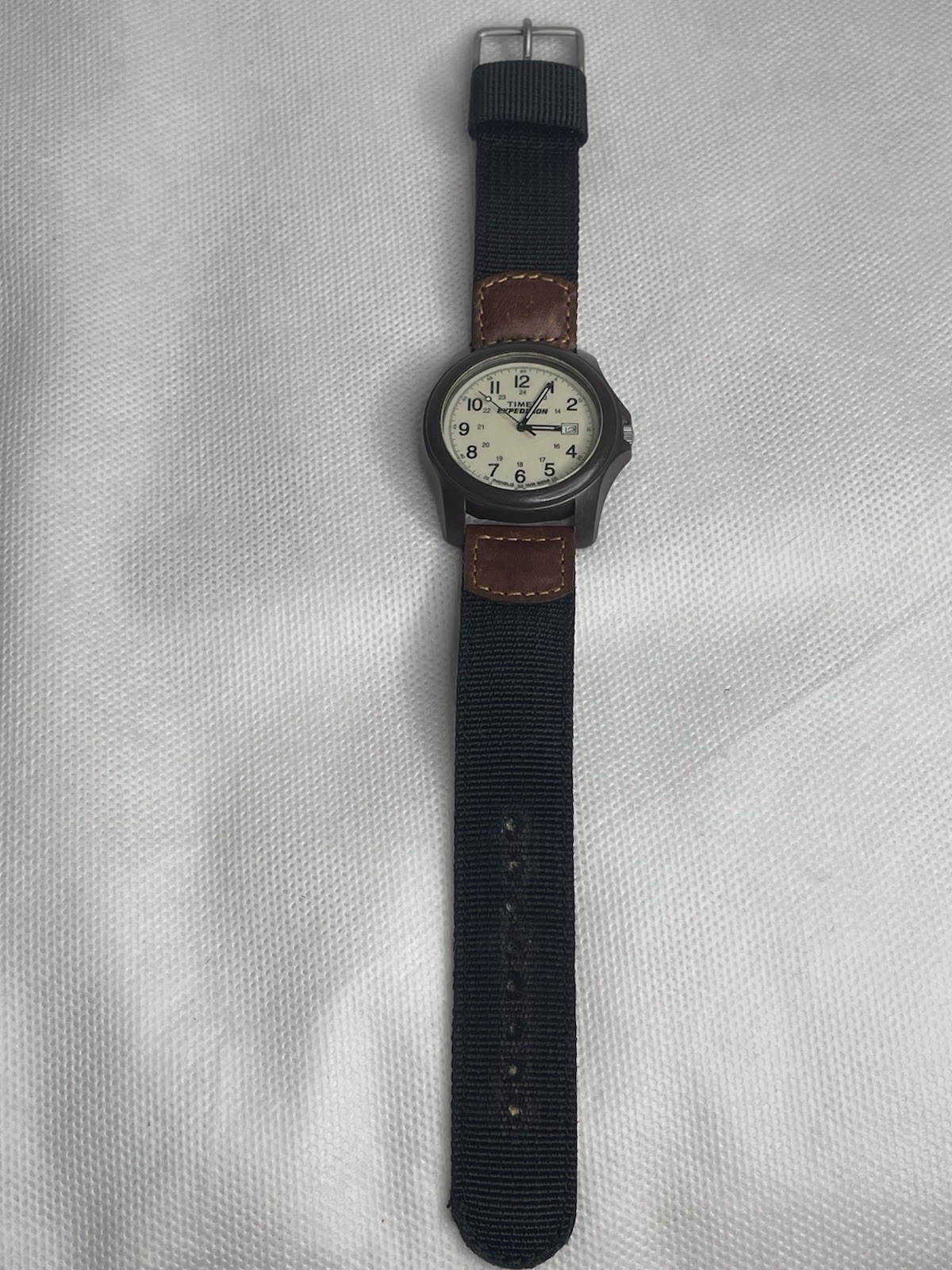 Timex Expedition Camper Edition Watch Date Indiglo Brown Nylon Leather Strap