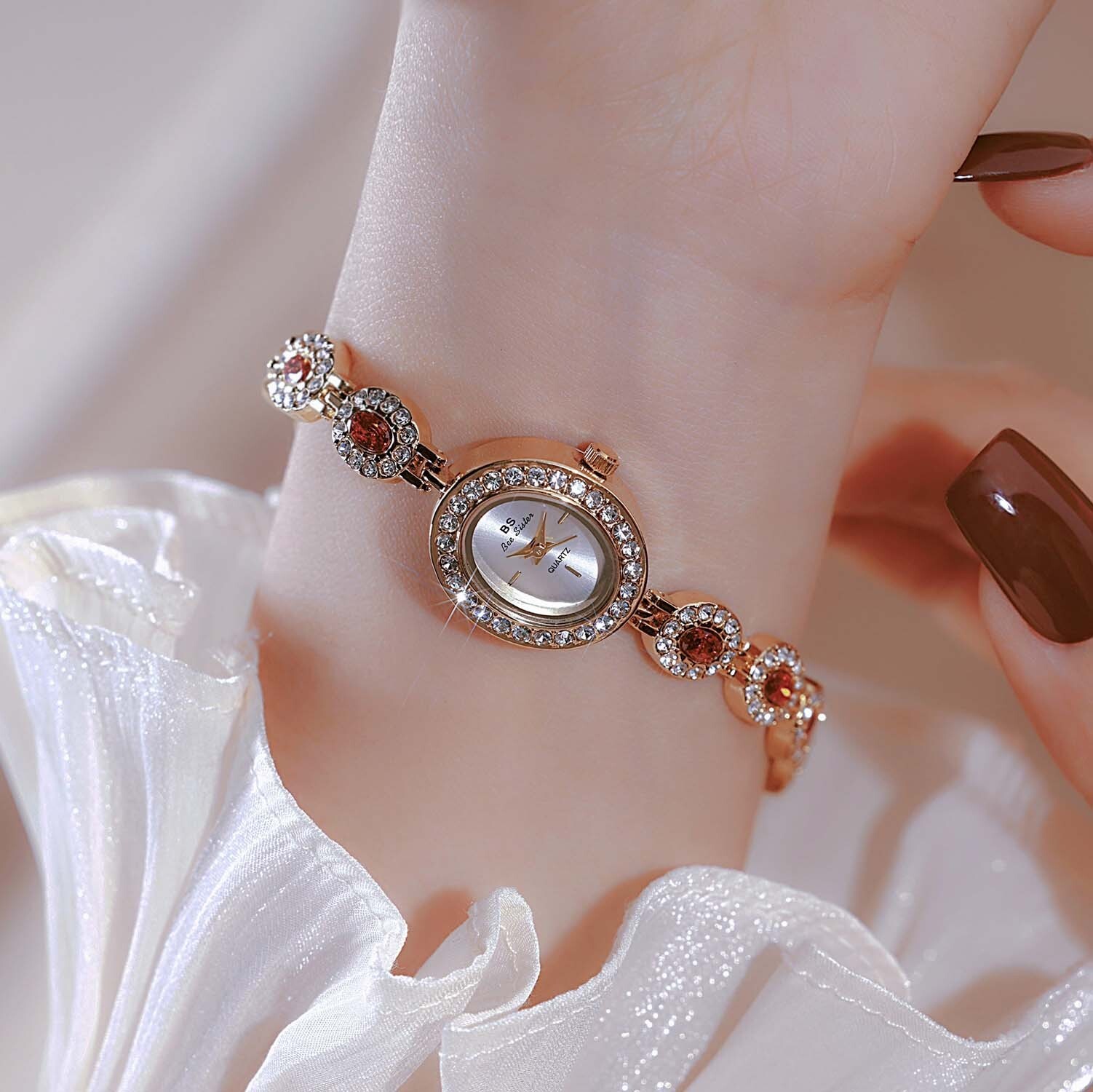 Luxury Women Watch Diamond Ruby Gemstone Bracelet Band Women’s Wrist Watch