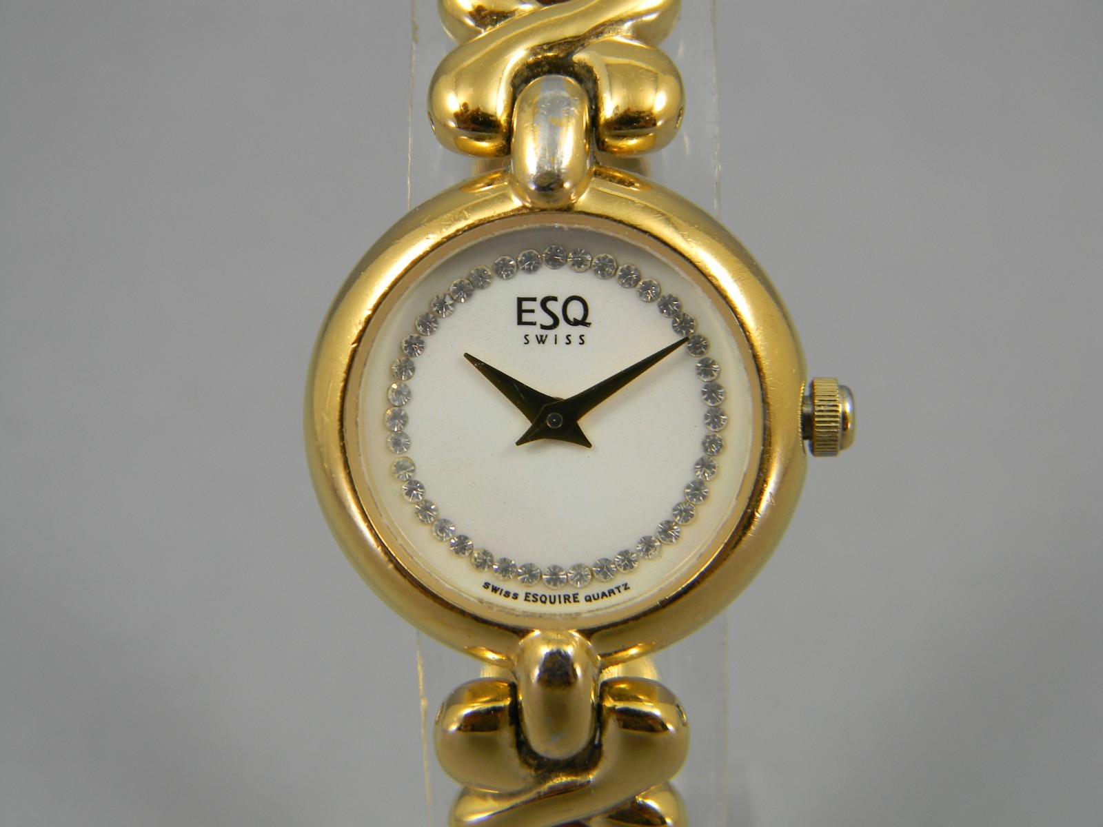 ESQ Swiss Watch Women 4 Jewel 23mm Gold Tone Clasp Band New Battery 6.75″