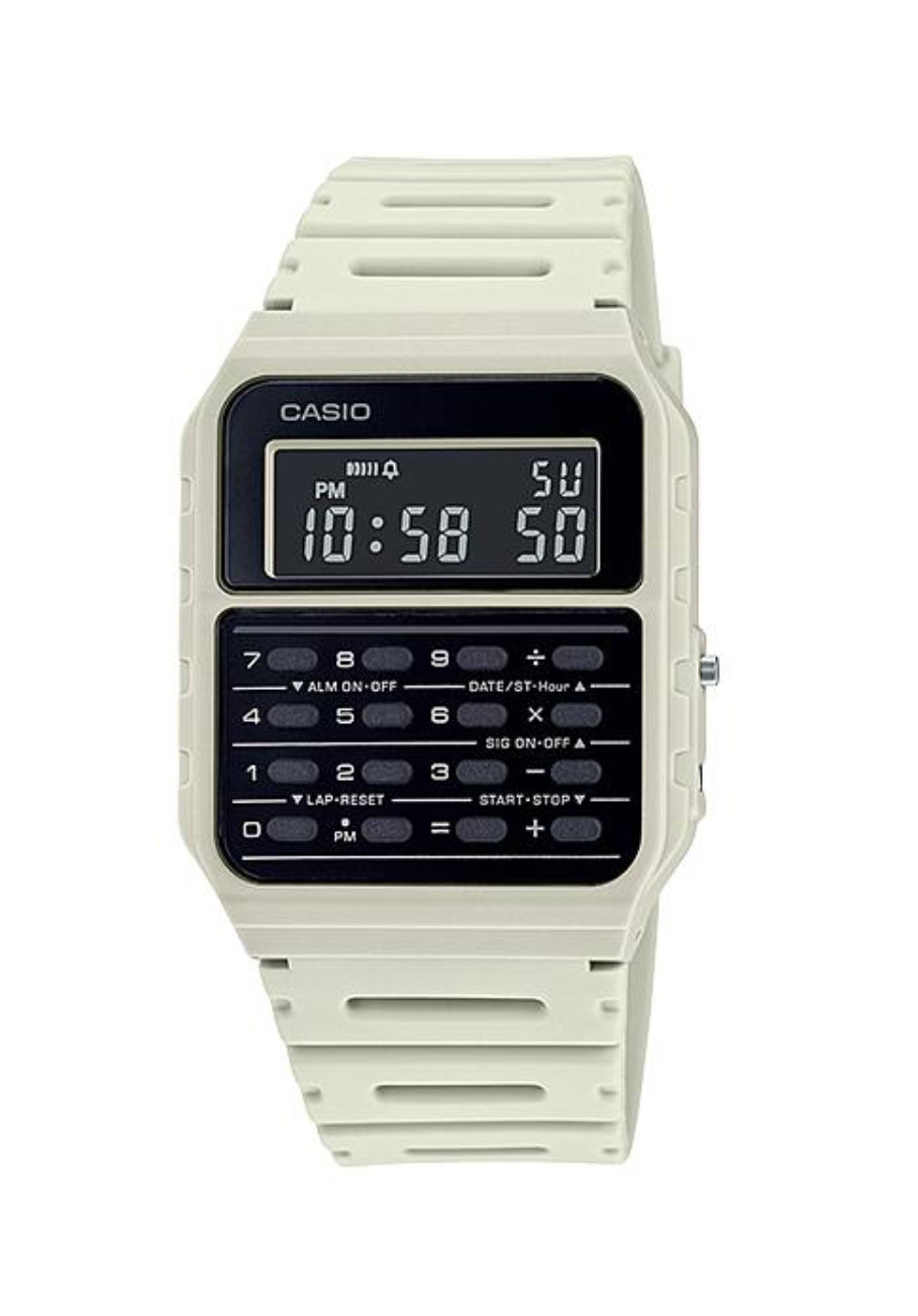 Casio CA-53WB-8B Retro Calculator Watch Data Bank Ivory White Digital Lightweigh