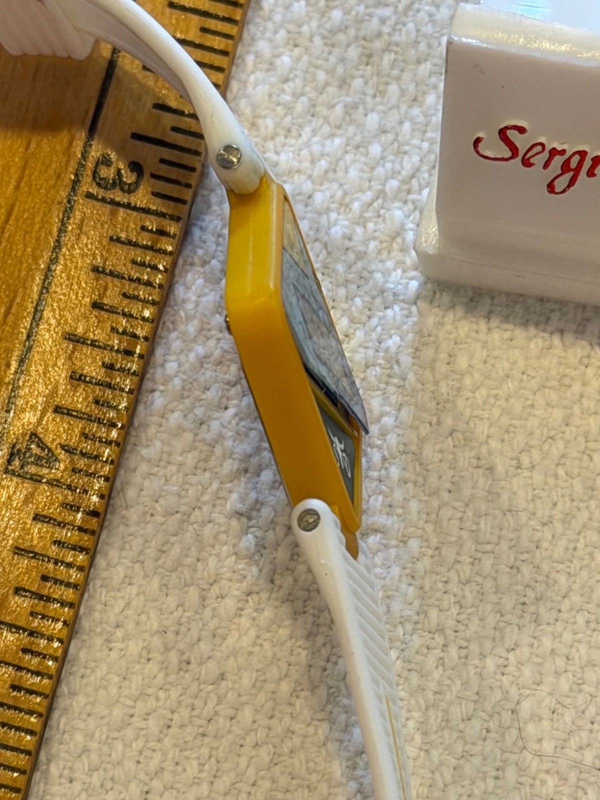 Vtg Novelty Sergio Valente Watch Space Tech White Yellow Watchband in Case
