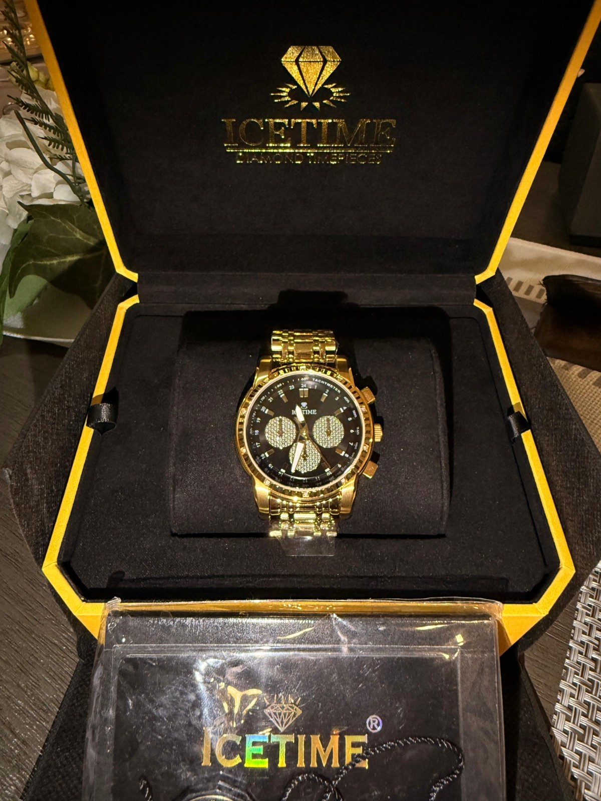 #91 IceTime LEGACY Yellow 40mm Men’s Yellow Gold Steel Watch 0.10ct Diamonds