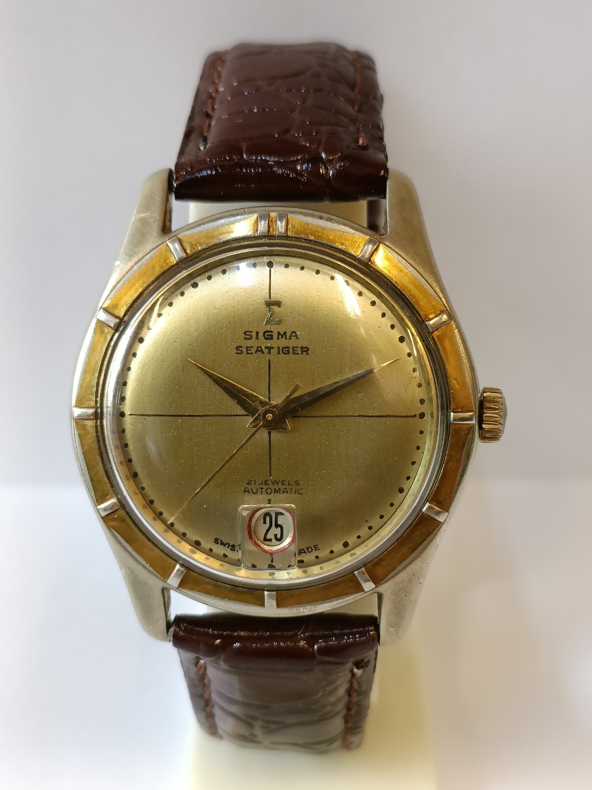 SIGMA SEATIGER 21J AUTOMATIC GOLD DIAL SWISS MEN’S WORKING CONDITION