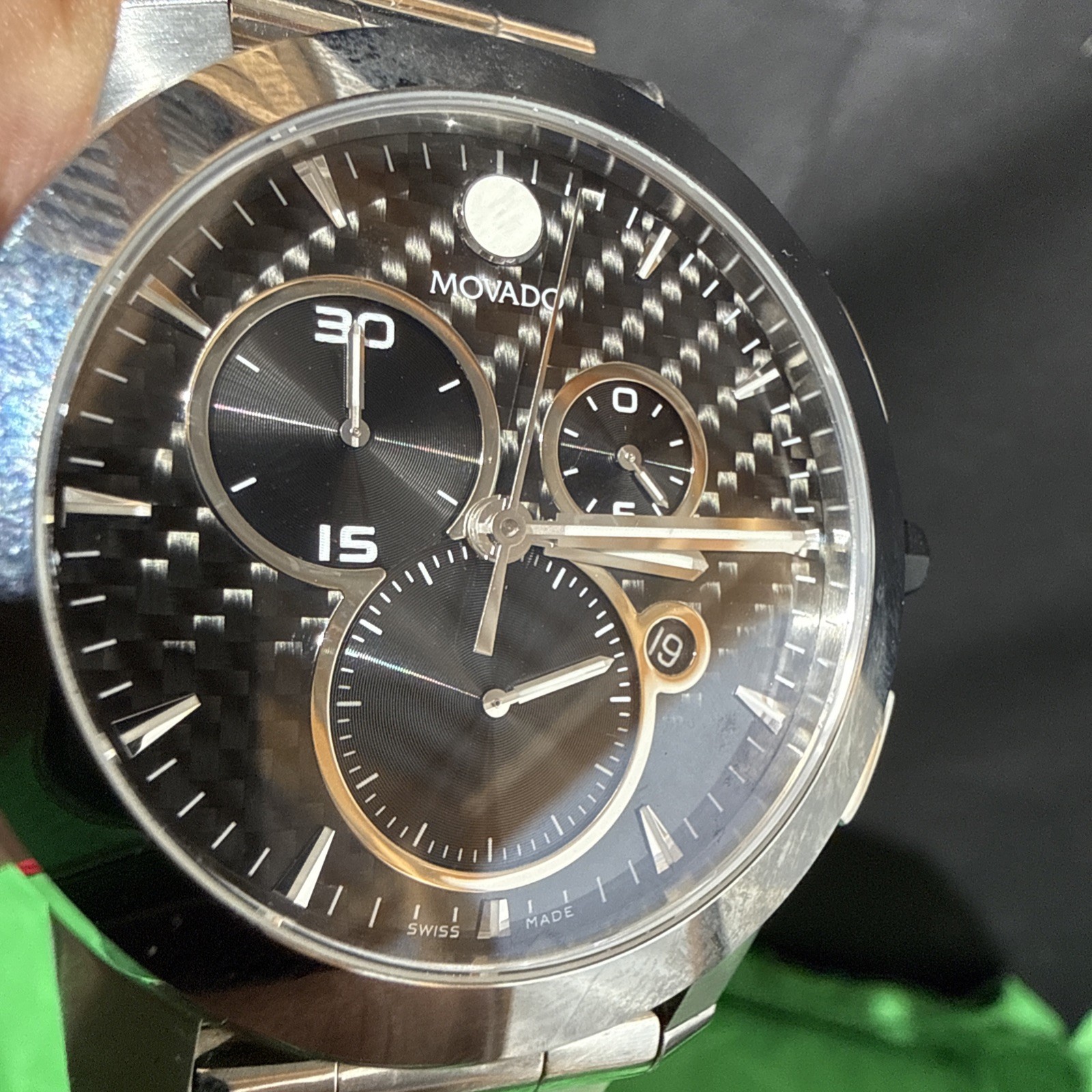 Movado Vizio 0607544 Chronograph Black Dial Stainless Steel Men’s Watch