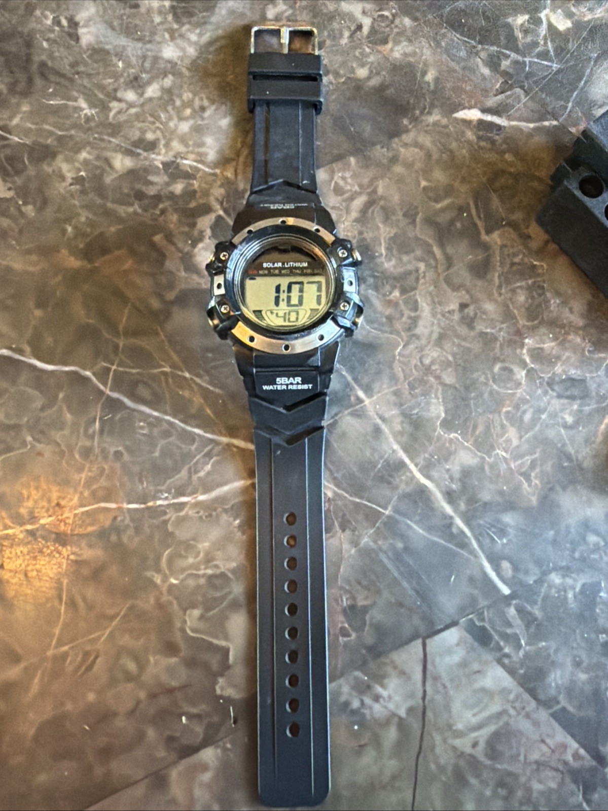 Men’s Sport Watch 5 Bar Solar Lithium WR 50M Digital Black Water Resistant C001