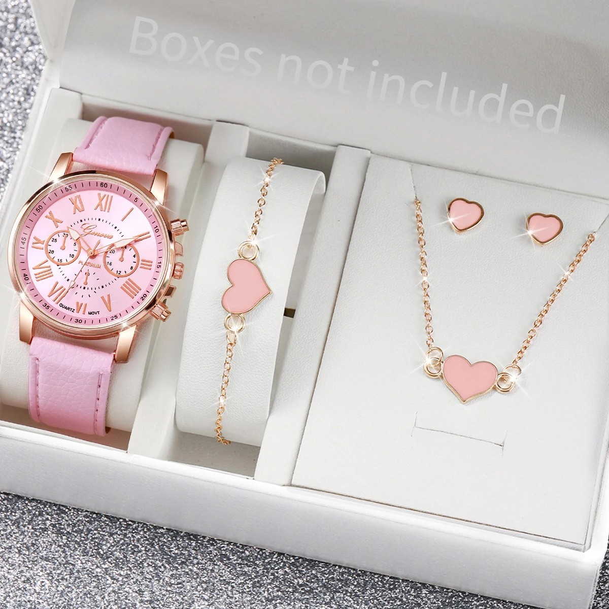 5/6PCS Fashion Women’s Quartz Watch Leather Band Analog Wrist Watches Heart