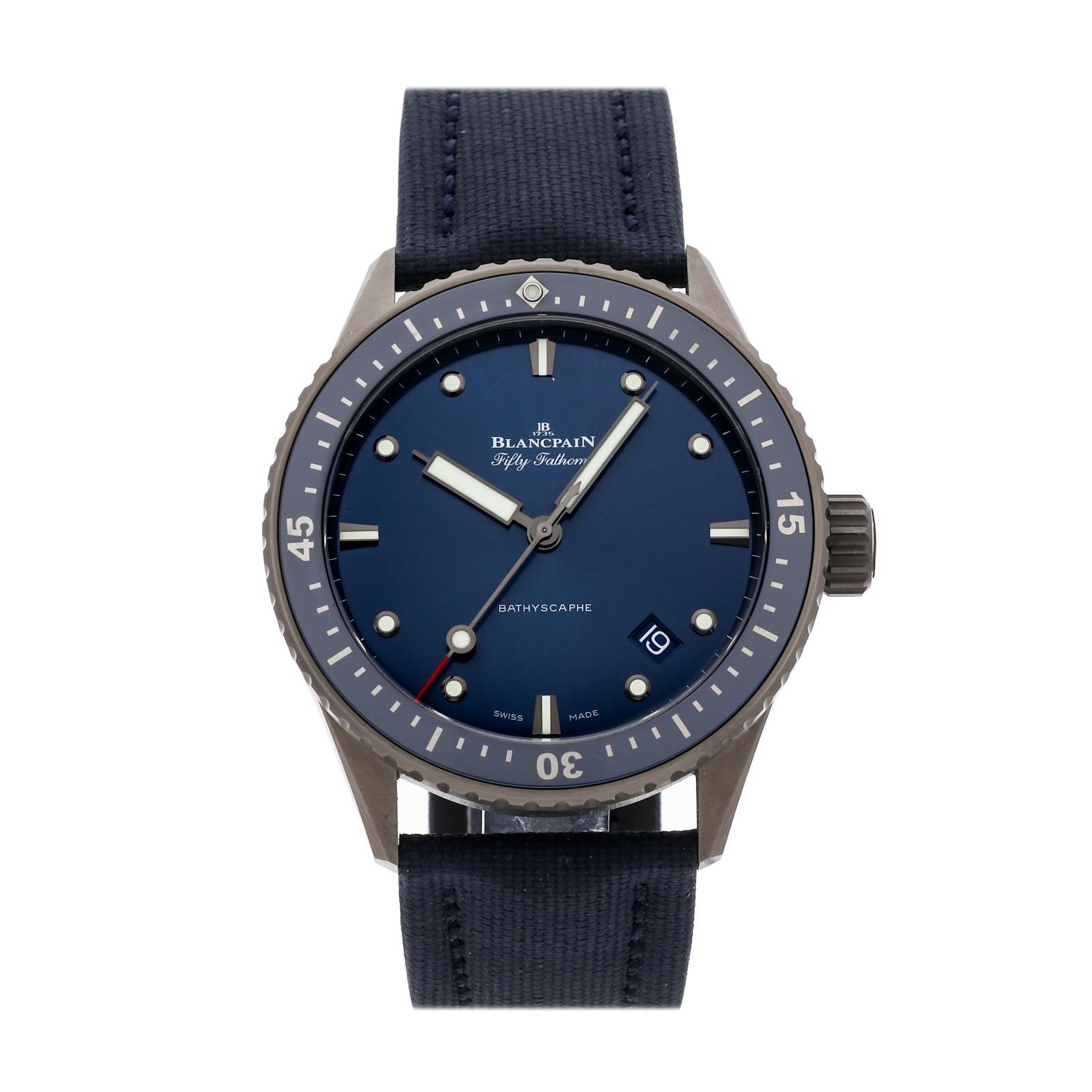 Blancpain Fifty Fathoms Bathyscaphe Ceramic Auto 43mm Blue Watch 5000-0240-O52A