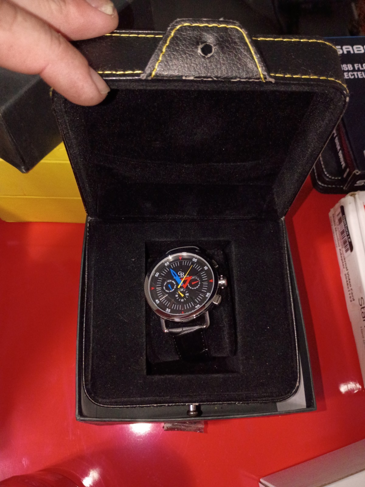 Casio Edifice Quartz Chronograph Watch Black Dial Leather Strap 100m w/Box