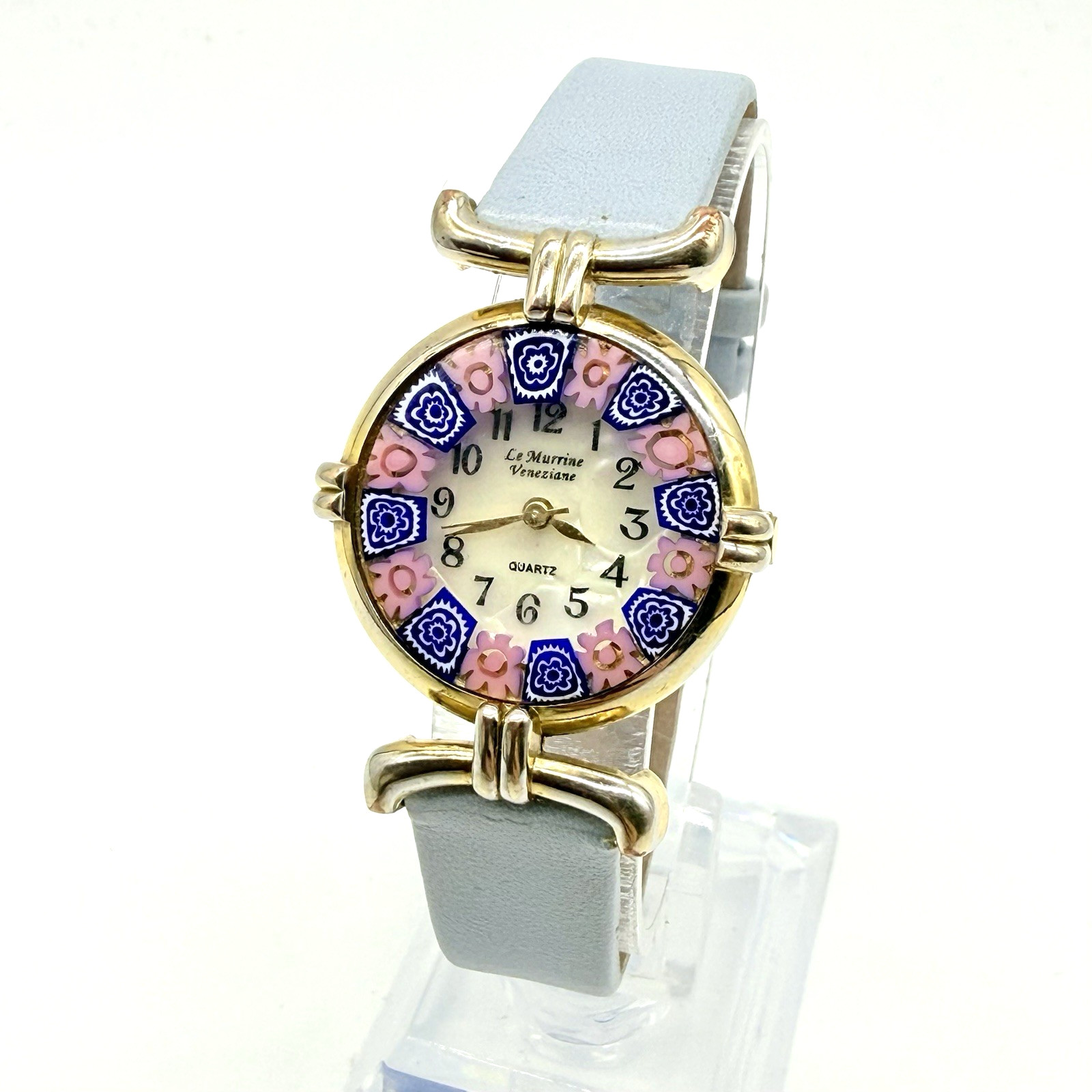 Vintage Millefiori Murano Art Glass Ladies Watch New Battery Blue & Pink Venice