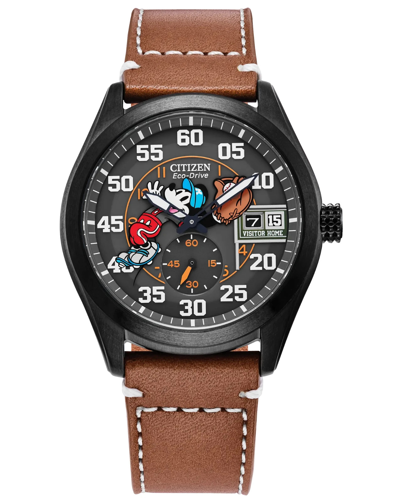 NEW Citizen Eco-Drive Disney Mickey Baseball Leather Band Men’s Watch BV1089-05W