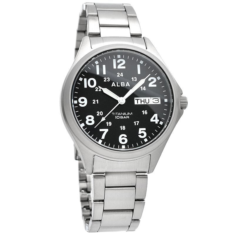 SEIKO ALBA AQPJ402 Titanium Analog Quartz Watch Black Dial 38mm