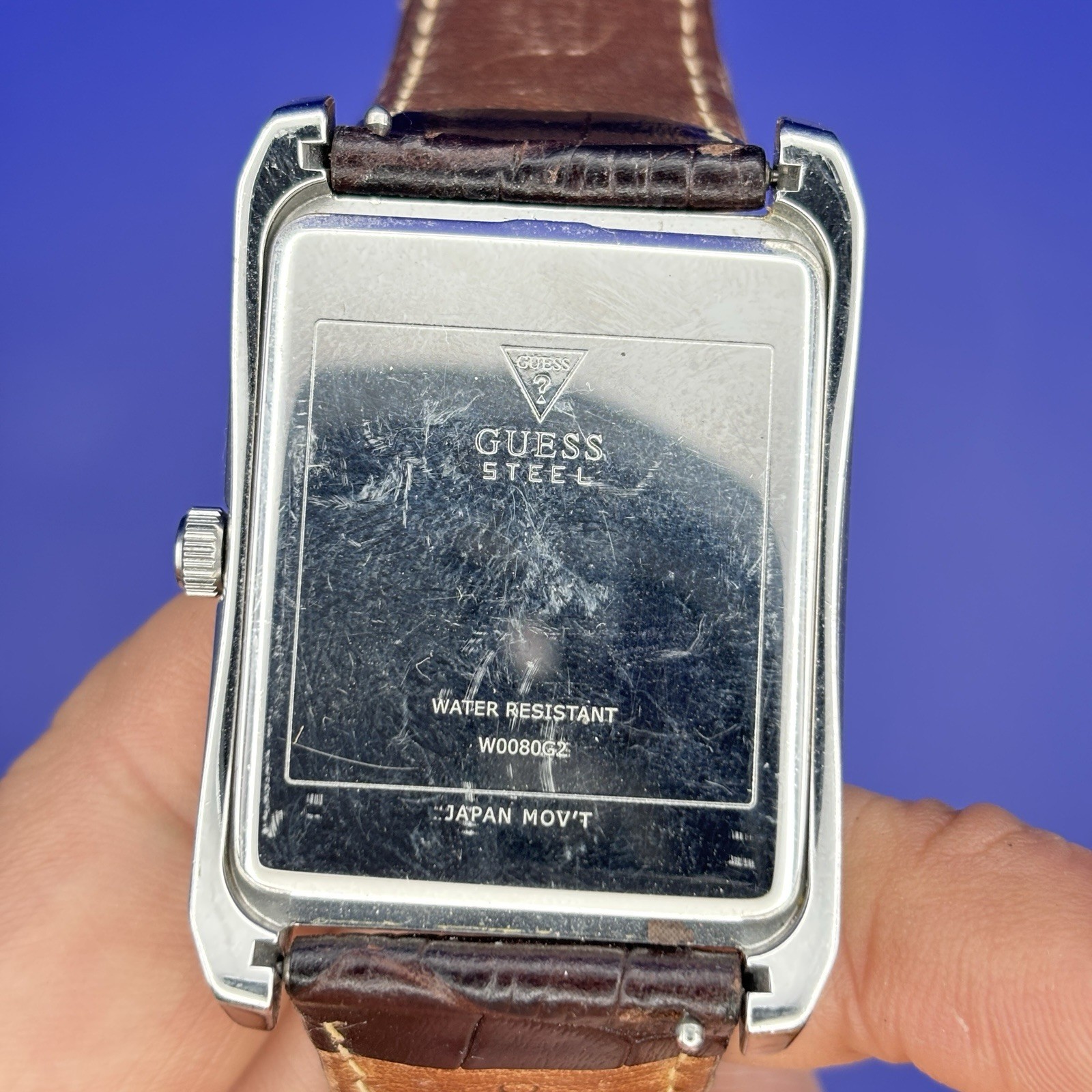 Guess Men W0080G2 Dress Leather Rectangular Quartz 34mm Watch #MO14