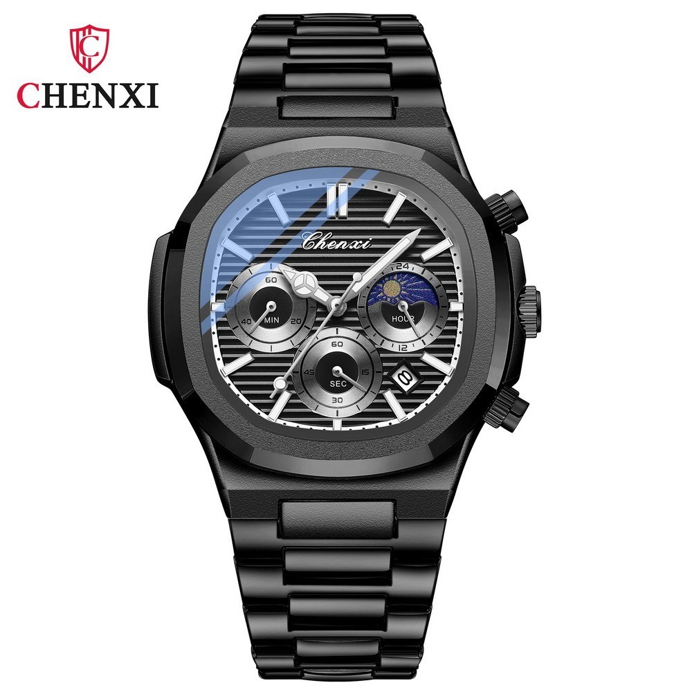 CHENXI Men’s Multifunction Chronograph Calendar Luminous Moon Phase Quartz Watch