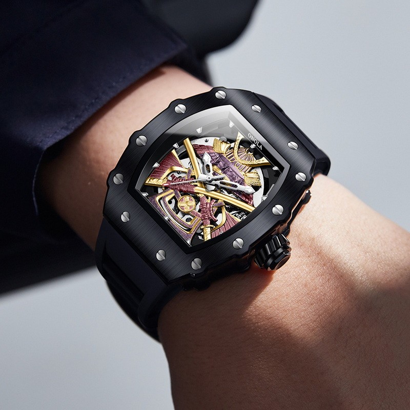 ONOLA Men’s Tonneau Japanese Samurai Luminous Mechanical Automatic Watch Boy’s