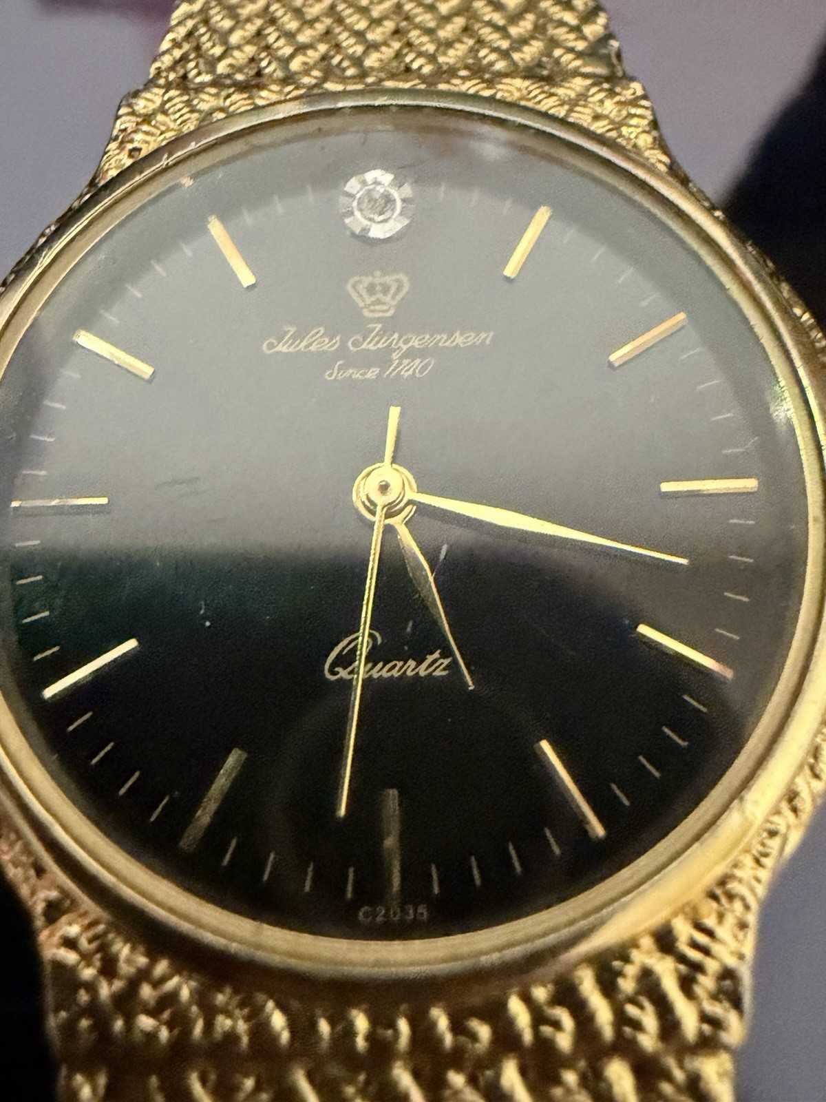 Jules Jurgensen Quartz Gold Tone Bracelet Watch Black Dial Stick Indices