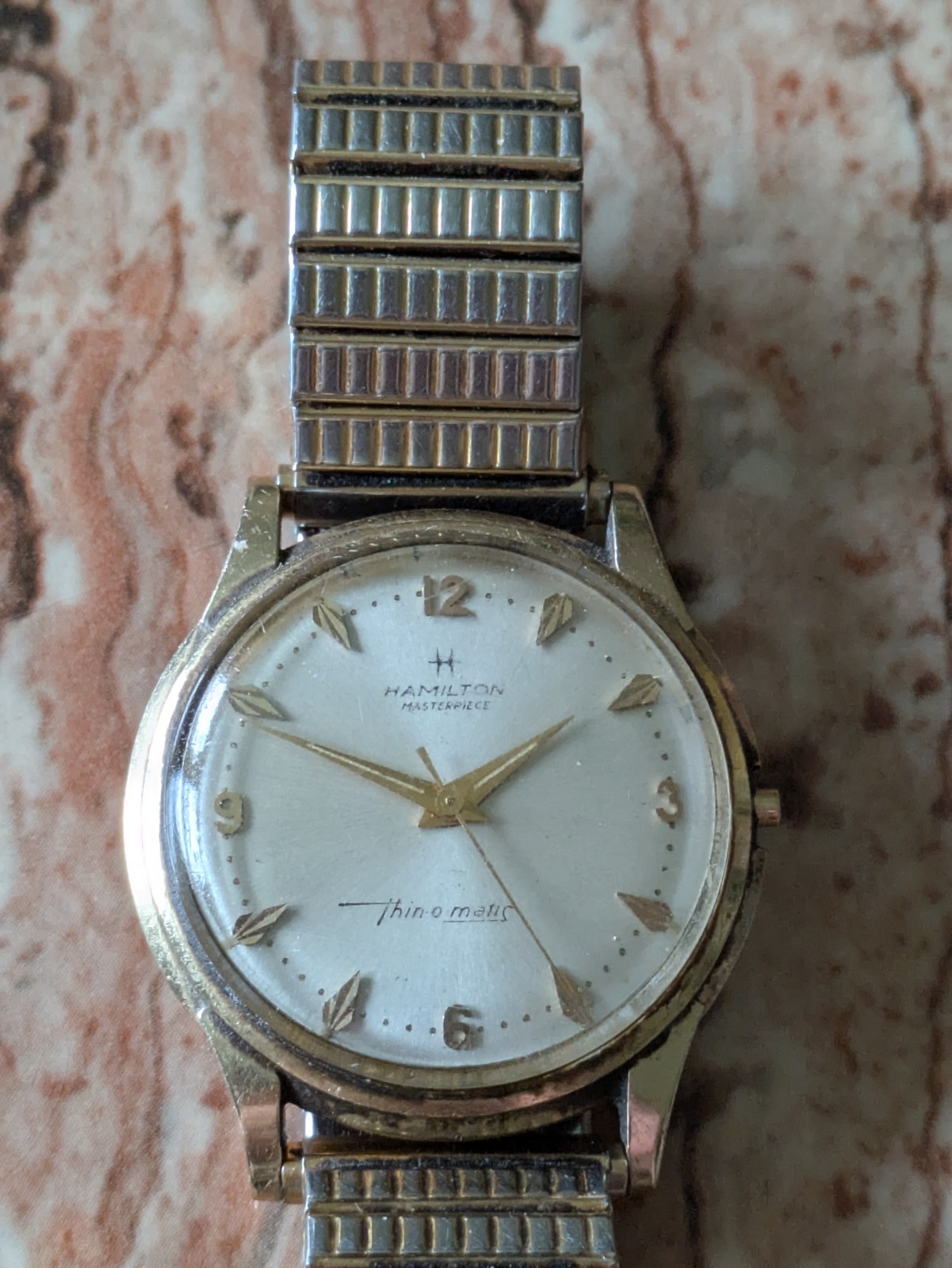 Vintage 14 Karat Gold Hamilton Thin O Matic Masterpiece Mens Watch For Repair
