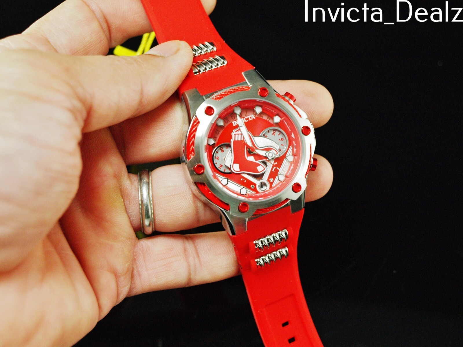 Invicta 40mm MLB Boston Red Sox Bolt GMT Quartz RED Strap SS Watch