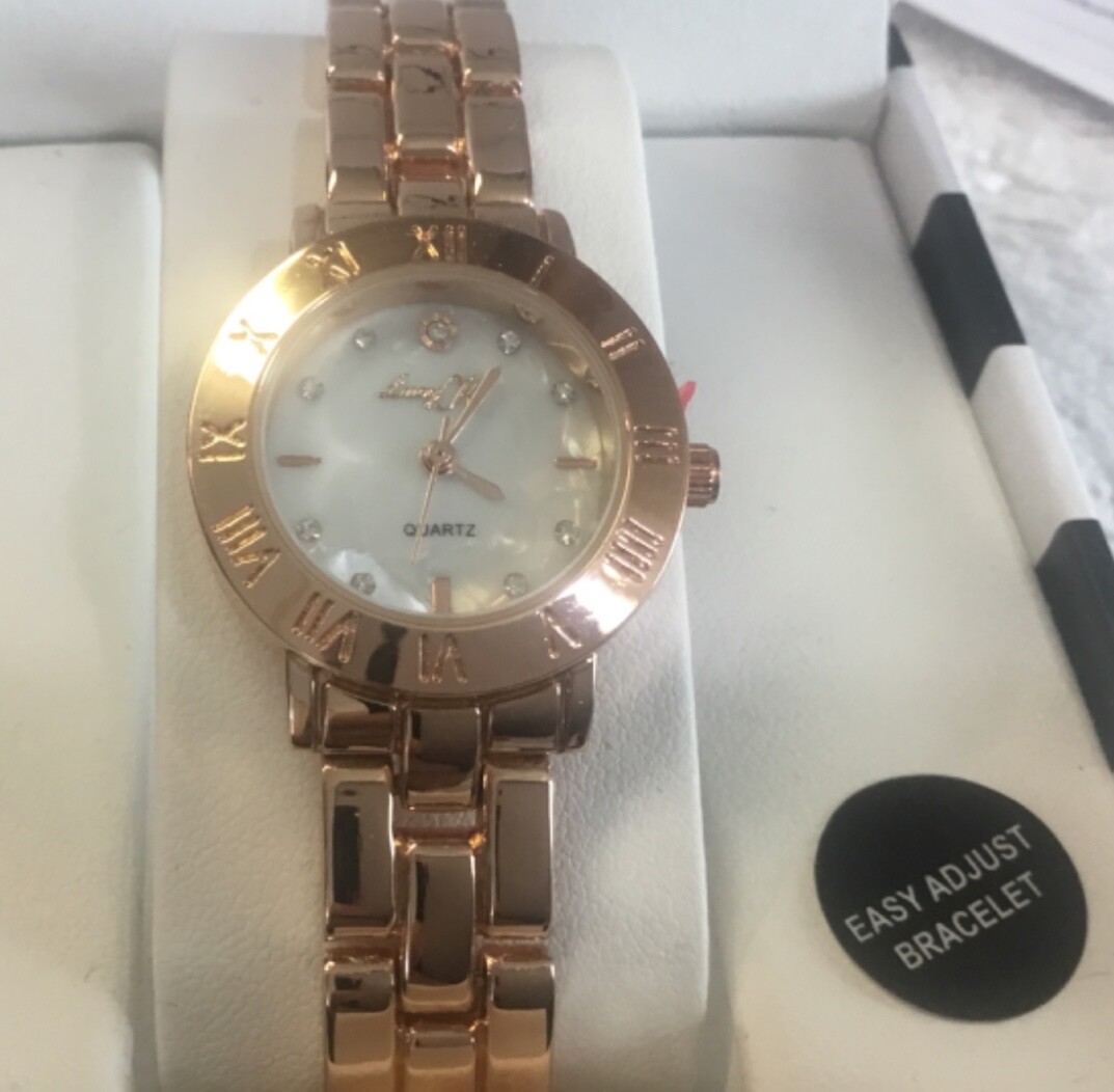 LUCY K WATCH , ION PLATED ROSE GOLD with AUSTRIAN CRYSTAL MARKERS