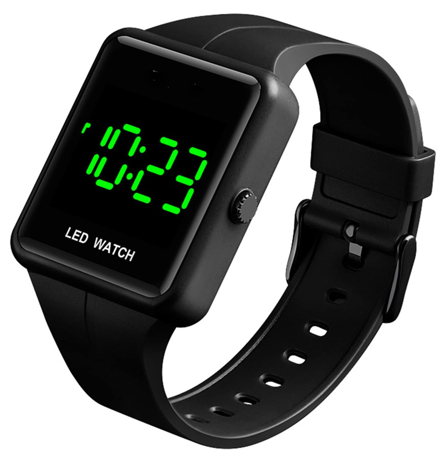 Simple Men Women Sports LED Digital Big Display Waterproof Date PU Strap Squa…