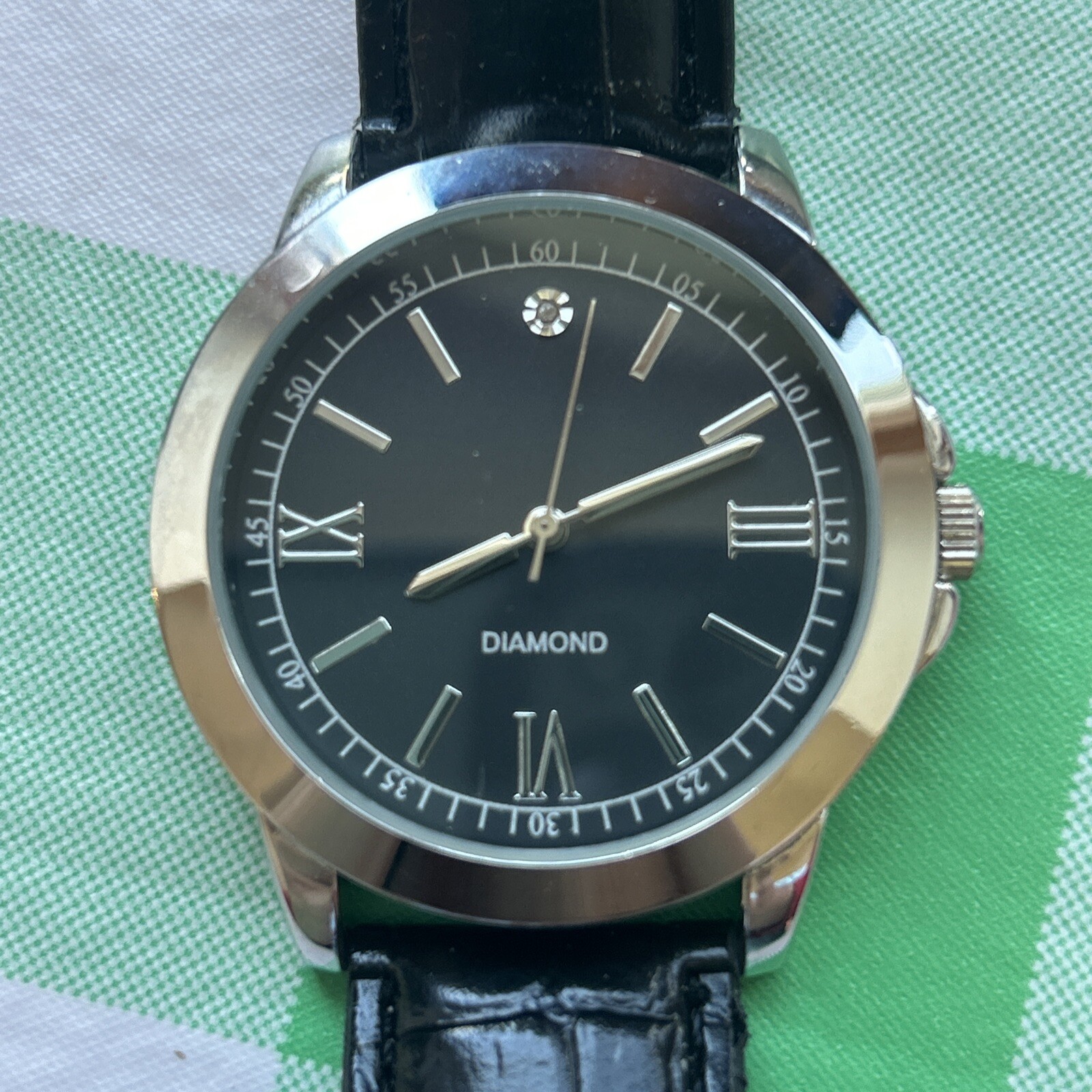 FMD Diamond Men’s Black Imitation Leather Watch