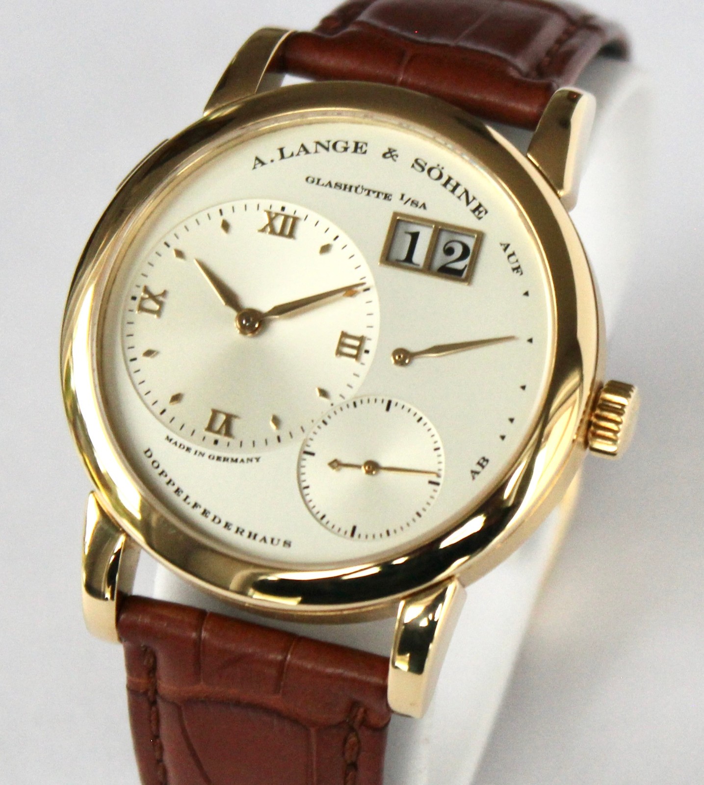A. LANGE & SOHNE WATCH 101.021 LANGE 1 in 18K GOLD silver dial, NEW LANGE STRAP!