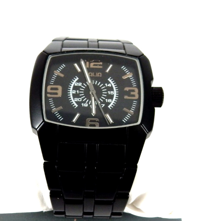 Folio Men’s Gunmetal Tone Square Watch Black Matte Finish Weighted New Battery