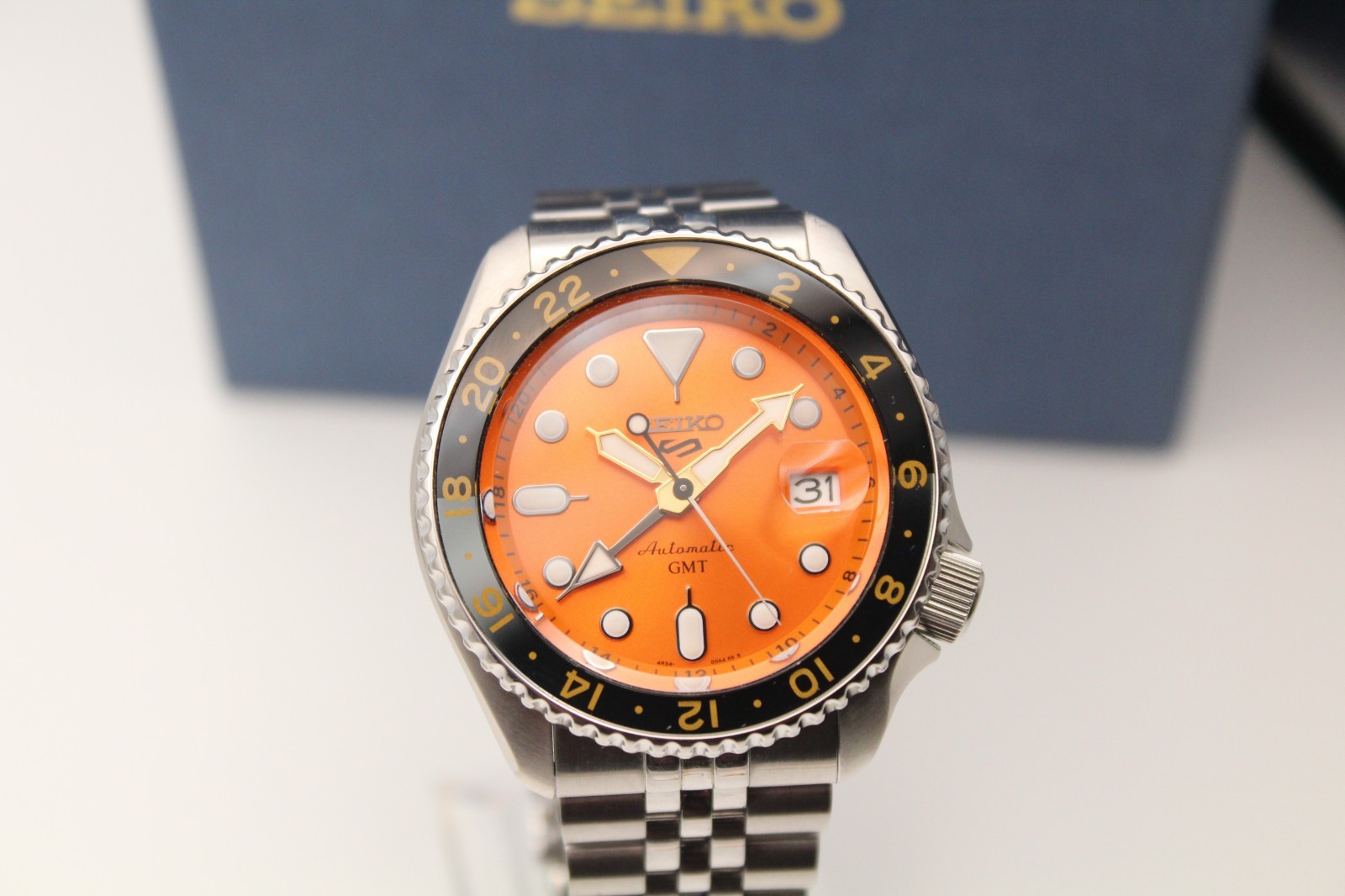 Seiko 5 Sports Automatic GMT Orange Dial SSK005 | Box | Jubilee Bracelet | 42.6m