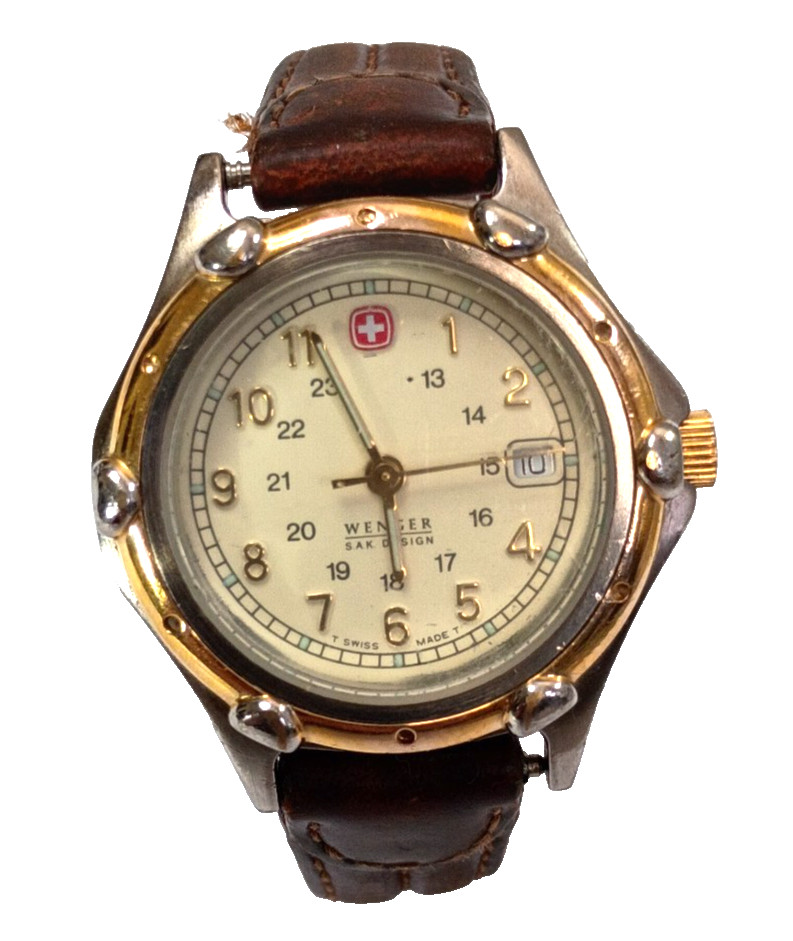 Swiss Wenger SAK Design Two-Tone Ladies Watch 31mm White Dial Date Window Works