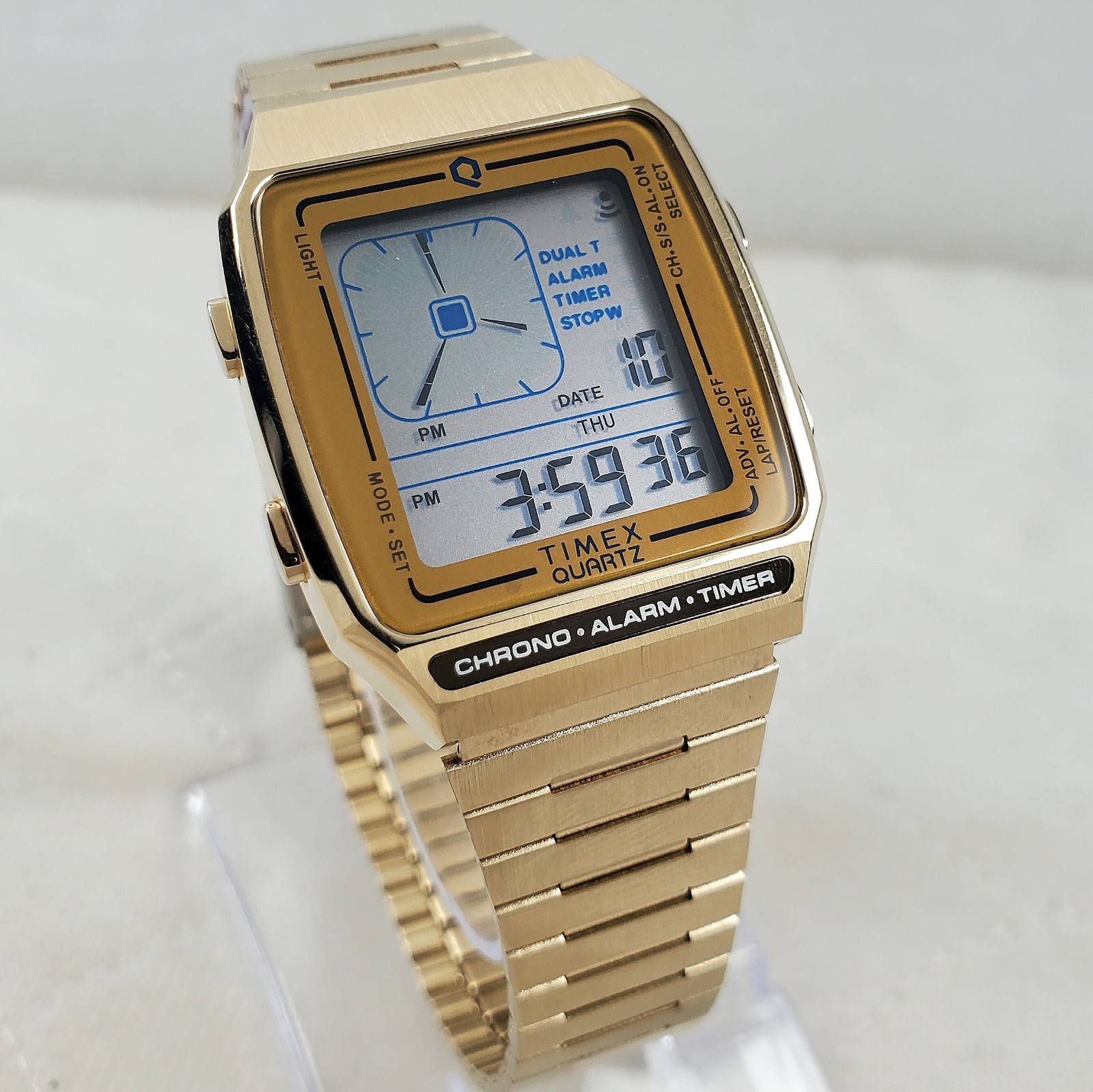 TIMEX Q TIMEX REISSUE TW2U72500 DIGITAL GOLD TONE CHRONO ALARM TIMER MEN’S WATCH