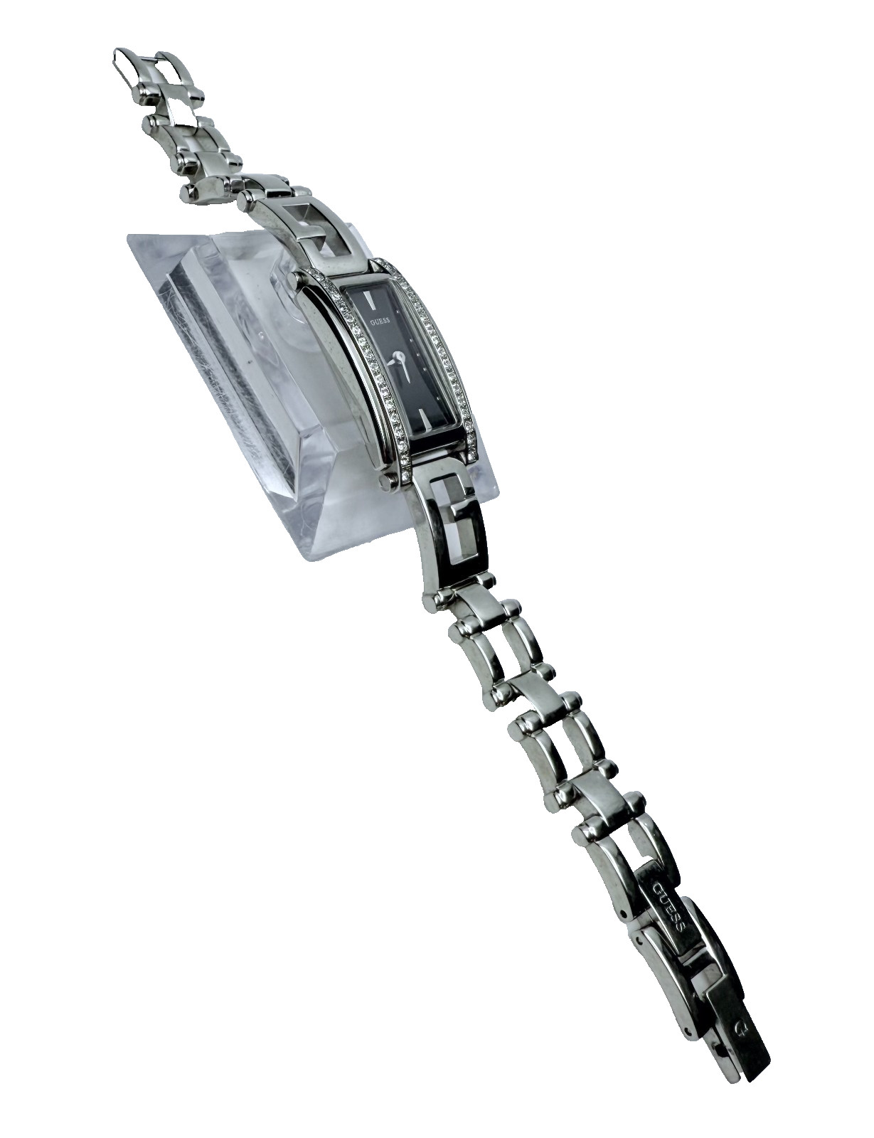 GUESS G75729L BLACK DIAL RHINESTONES SILVER TONE G BRACELET BAND LADIES WATCH