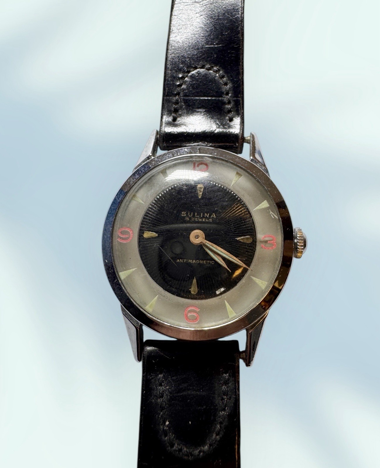 Vintage SULINA 15 Jewel SWISS WRIST WATCH 32mm 16mm LUG FOR REPAIR