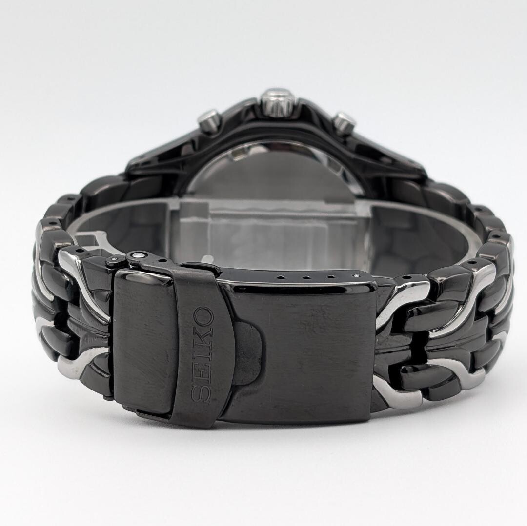 SEIKO Excelsior Solar Chronograph Black Dial V1720AK0 46.7mm Authenticated