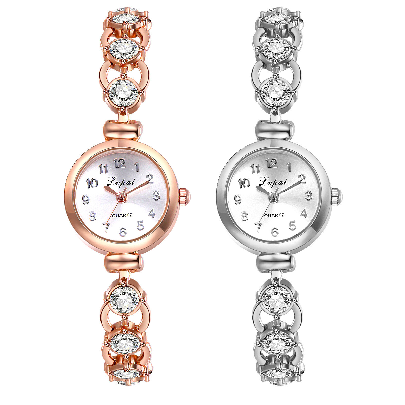 Womens Girls Slim Diamond Bracelet Watch Simple Round Quartz Analog Dress Watch