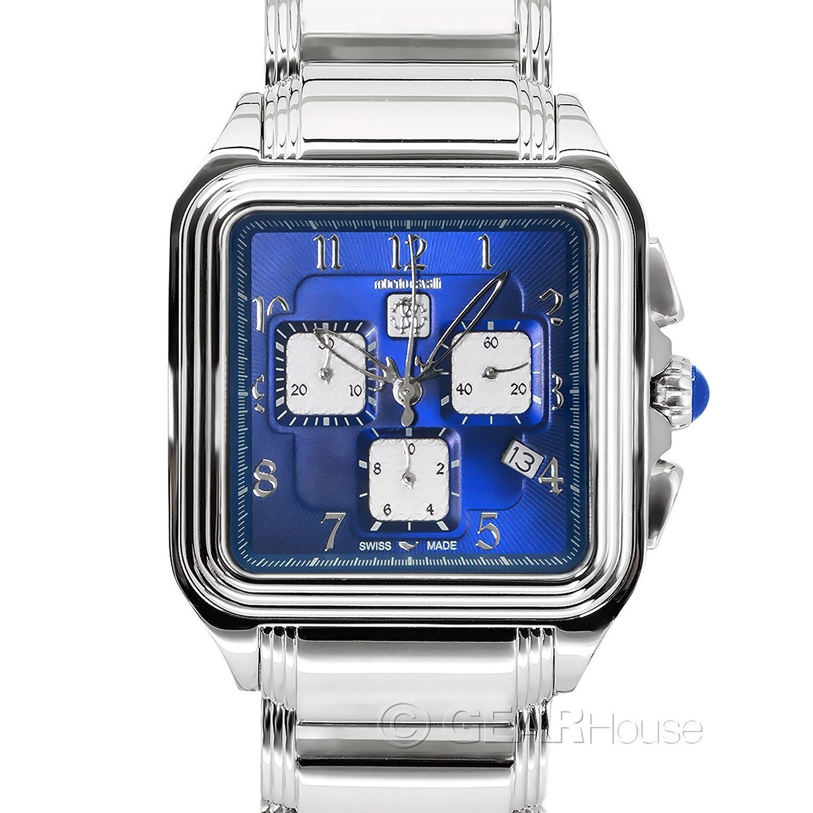 Roberto Cavalli Venom Mens Swiss Chronograph Watch, Stainless Steel, Blue Dial