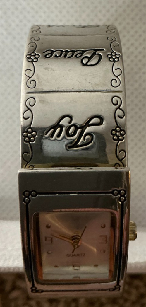 Vintage Inspirational Cuff Watch – Faith Joy Peace Love – MIYOTA 2035 – NEW BATT