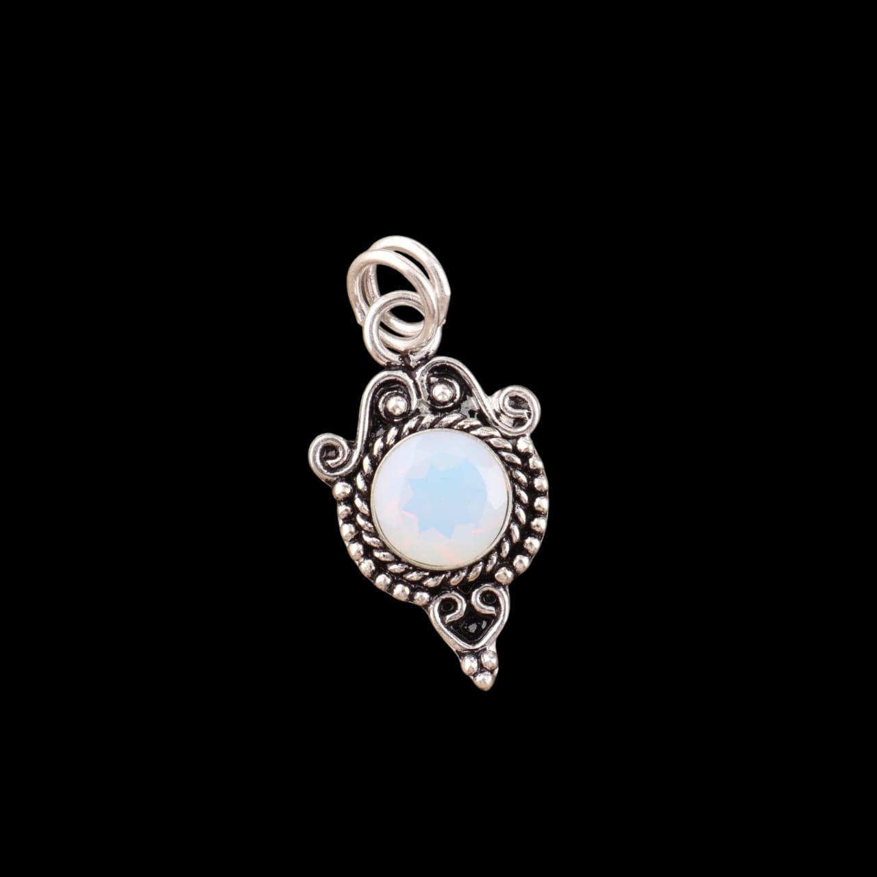 925 Silver Round Opal Pendant October Birthstone Mother Milky Opal