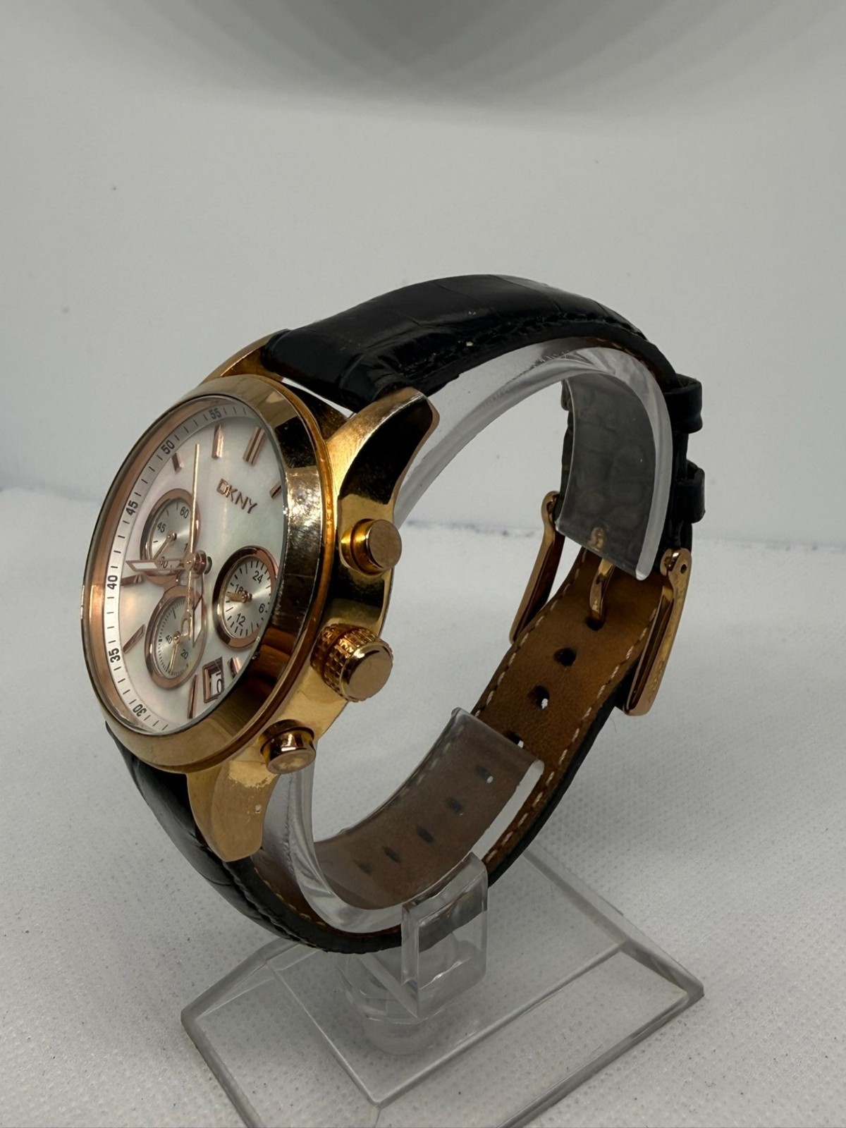 DKNY Men’s Gold-Tone Chronograph Black Dial Brown Leather Watch NY4991